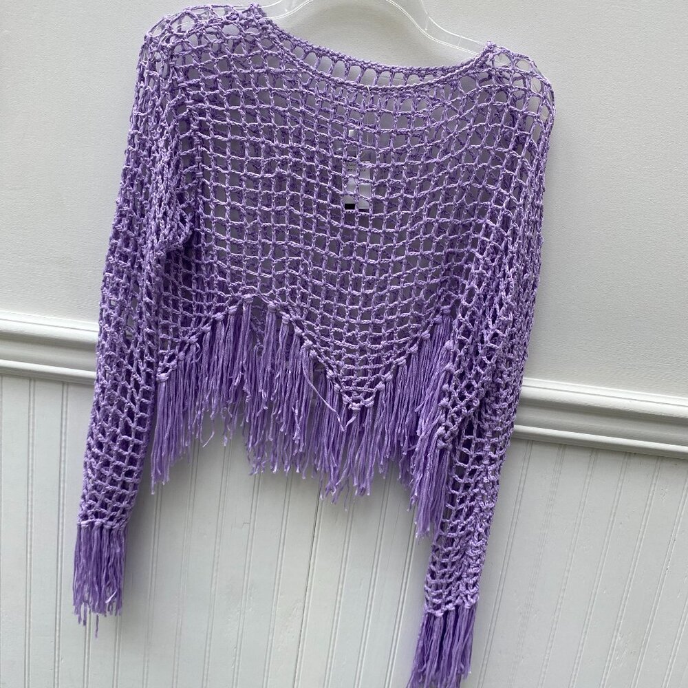 Crochet Fringe Top size large Festival Concert Top Purple blouse tee crop top